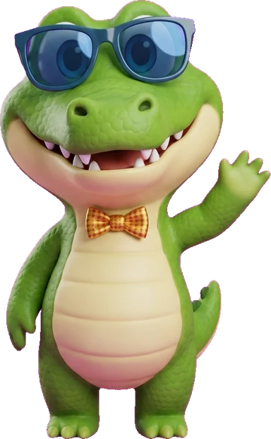 PlayCroco (Play Croco) crocodile mascot waving